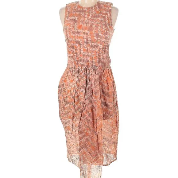 ULLA JOHNSON Orange Tie-Dye Knee Length Wrap Dress Size 8